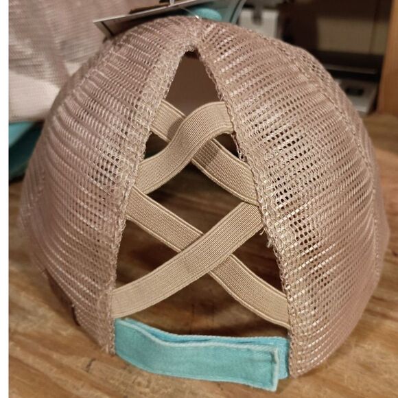 NWT Washed Denim Criss Cross High Pony CC Ball Cap MINT, Ponytail Hat - Picture 2 of 3